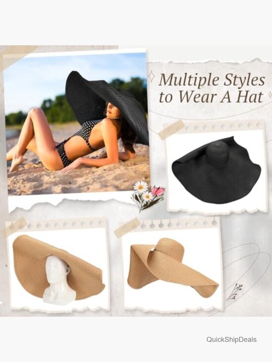 6 Pack Oversized Straw Sun Hats Foldable Floppy Wide Brim Beach Hat for Women